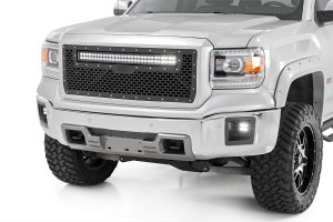 LED Light Bar - Rough Country - 30 Inch Black Series | Curved | Dual Row | Amber DRL - Black